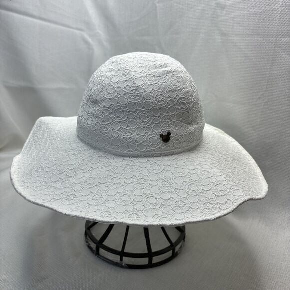Disney Paris White Sun Hat Lace‎ Adult Wide Brim Mickey Paper Beachy Coastal main image 15